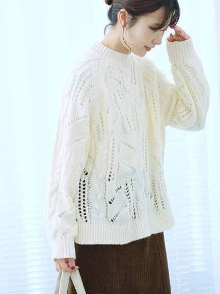 透かしケーブルニットプルオーバー（オフホワイト/チャコールグレー/サックスブルー）｜Samansa Mos2 blue（サマンサモスモス ブルー）通販