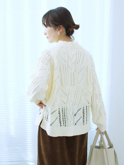透かしケーブルニットプルオーバー（オフホワイト/チャコールグレー/サックスブルー）｜Samansa Mos2 blue（サマンサモスモス ブルー）通販