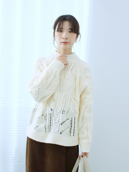 透かしケーブルニットプルオーバー（オフホワイト/チャコールグレー/サックスブルー）｜Samansa Mos2 blue（サマンサモスモス ブルー）通販
