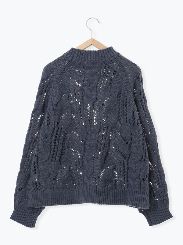 セール】 透かしケーブルニットプルオーバー（オフホワイト