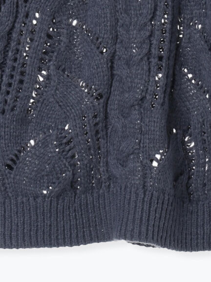 透かしケーブルニットプルオーバー（オフホワイト/チャコールグレー/サックスブルー）｜Samansa Mos2 blue（サマンサモスモス ブルー）通販