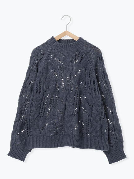 透かしケーブルニットプルオーバー（オフホワイト/チャコールグレー/サックスブルー）｜Samansa Mos2 blue（サマンサモスモス ブルー）通販