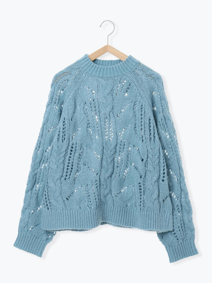透かしケーブルニットプルオーバー（オフホワイト/チャコールグレー/サックスブルー）｜Samansa Mos2 blue（サマンサモスモス ブルー）通販