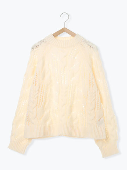 透かしケーブルニットプルオーバー（オフホワイト/チャコールグレー/サックスブルー）｜Samansa Mos2 blue（サマンサモスモス ブルー）通販