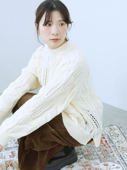 透かしケーブルニットプルオーバー（オフホワイト/チャコールグレー/サックスブルー）｜Samansa Mos2 blue（サマンサモスモス ブルー）通販