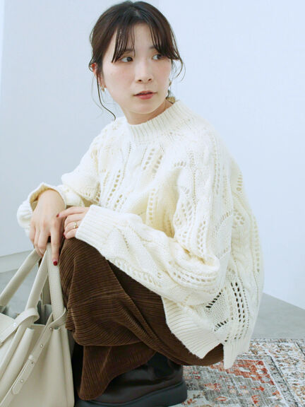 透かしケーブルニットプルオーバー（オフホワイト/チャコールグレー/サックスブルー）｜Samansa Mos2 blue（サマンサモスモス ブルー）通販