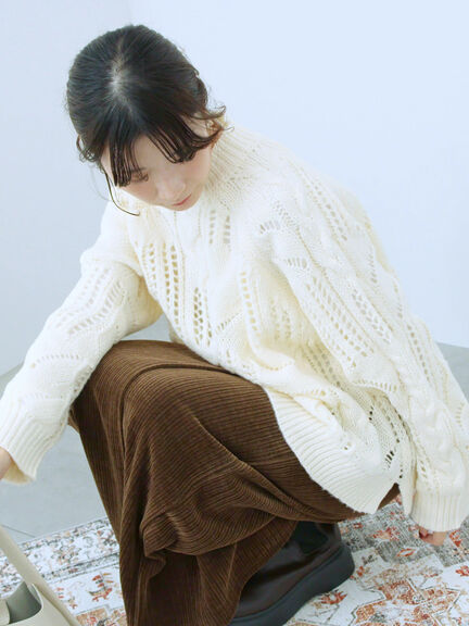 透かしケーブルニットプルオーバー（オフホワイト/チャコールグレー/サックスブルー）｜Samansa Mos2 blue（サマンサモスモス ブルー）通販