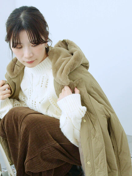 透かしケーブルニットプルオーバー（オフホワイト/チャコールグレー/サックスブルー）｜Samansa Mos2 blue（サマンサモスモス ブルー）通販