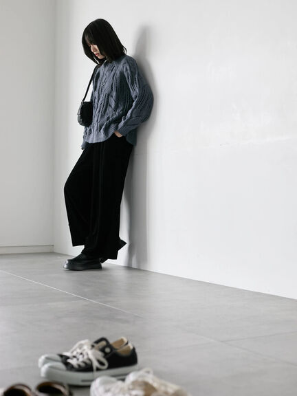 透かしケーブルニットプルオーバー（オフホワイト/チャコールグレー/サックスブルー）｜Samansa Mos2 blue（サマンサモスモス ブルー）通販