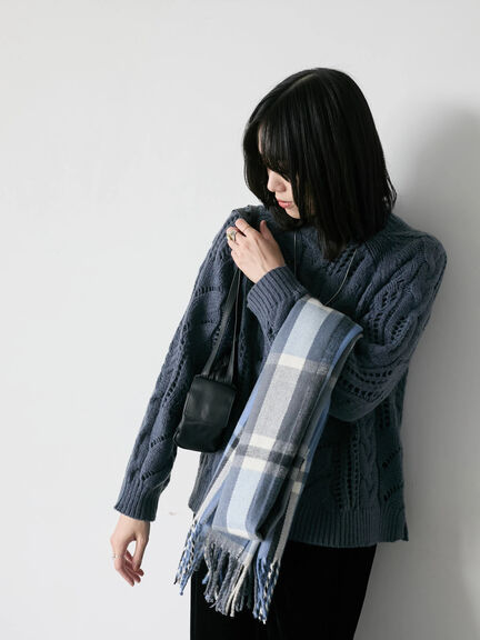 透かしケーブルニットプルオーバー（オフホワイト/チャコールグレー/サックスブルー）｜Samansa Mos2 blue（サマンサモスモス ブルー）通販