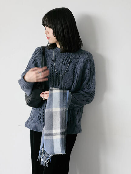 透かしケーブルニットプルオーバー（オフホワイト/チャコールグレー/サックスブルー）｜Samansa Mos2 blue（サマンサモスモス ブルー）通販