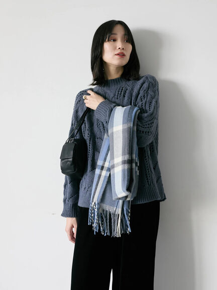 透かしケーブルニットプルオーバー（オフホワイト/チャコールグレー/サックスブルー）｜Samansa Mos2 blue（サマンサモスモス ブルー）通販