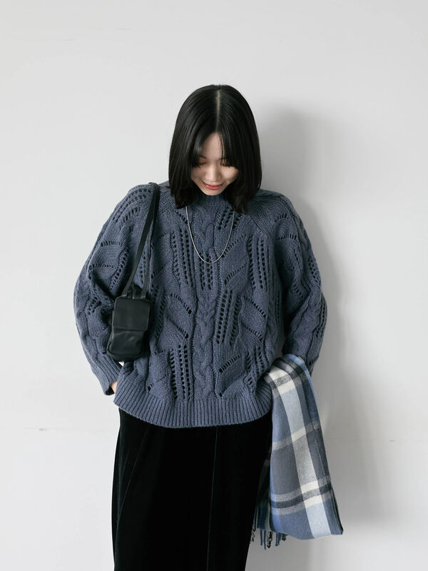 セール】 透かしケーブルニットプルオーバー（オフホワイト