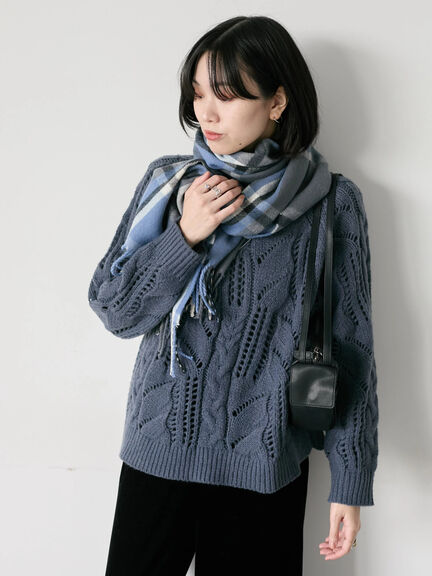 透かしケーブルニットプルオーバー（オフホワイト/チャコールグレー/サックスブルー）｜Samansa Mos2 blue（サマンサモスモス ブルー）通販