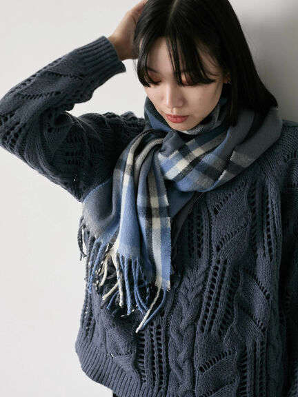 透かしケーブルニットプルオーバー（オフホワイト/チャコールグレー/サックスブルー）｜Samansa Mos2 blue（サマンサモスモス ブルー）通販