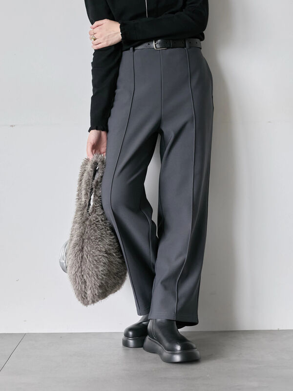 カットジョーゼット裏ボンディングパンツ（チャコールグレー/ブラック