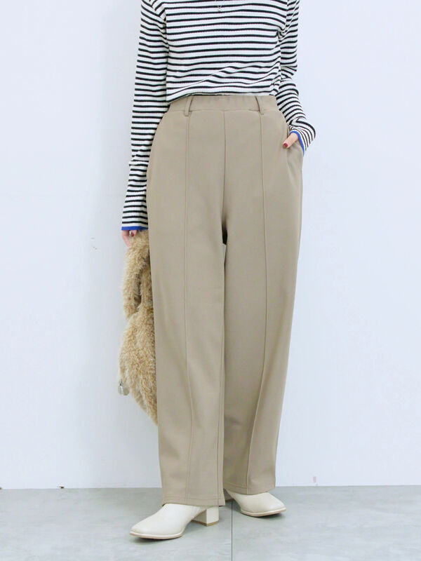 カットジョーゼット裏ボンディングパンツ（チャコールグレー/ブラック