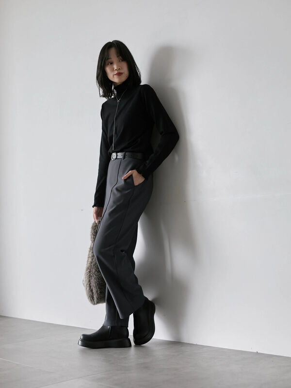 セール】 カットジョーゼット裏ボンディングパンツ（チャコールグレー