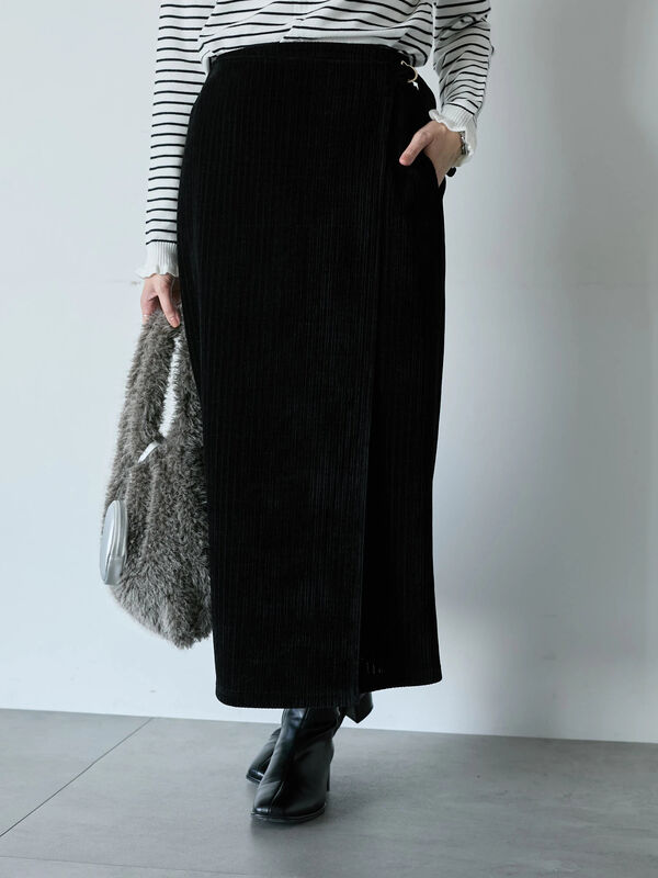 セール】 親子コールラップ風スカート（チャコールグレー/ブラック