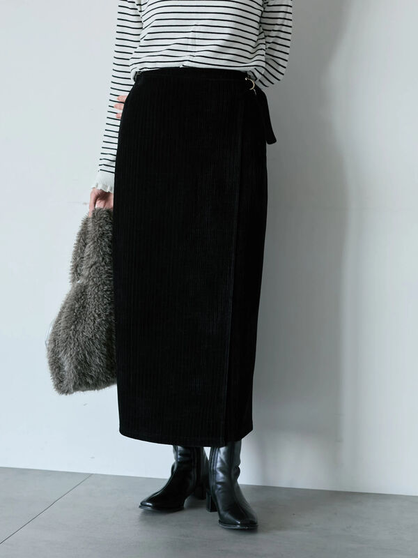 セール】 親子コールラップ風スカート（チャコールグレー/ブラック