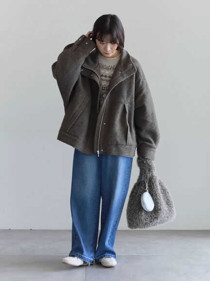 スライバーBIGブルゾン（グレー/ブラック/モカ）｜Samansa Mos2 blue（サマンサモスモス ブルー）通販