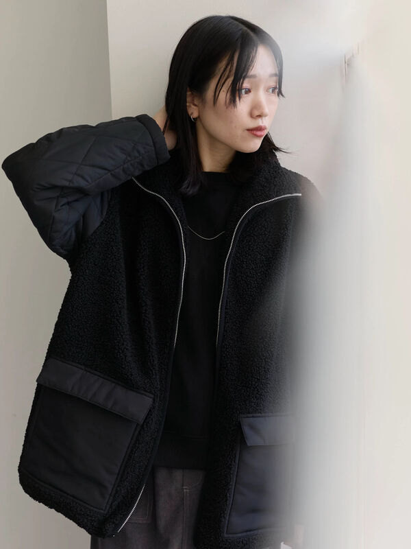 スタンドボアキルトジャケット（ブラック/モカ/キナリ/アウター/コート