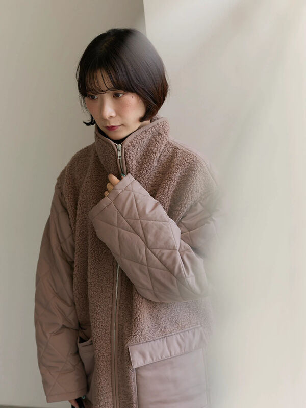 セール】 スタンドボアキルトジャケット（ブラック/モカ/キナリ