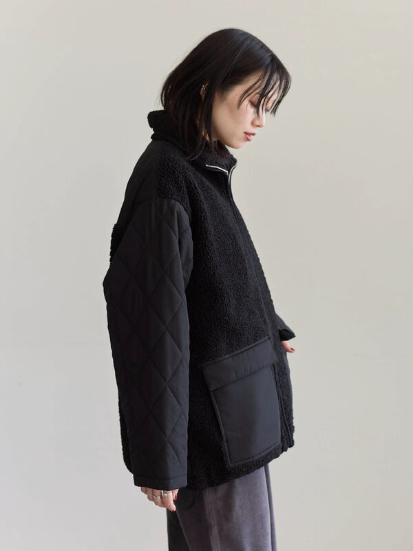 スタンドボアキルトジャケット（ブラック/モカ/キナリ/アウター/コート