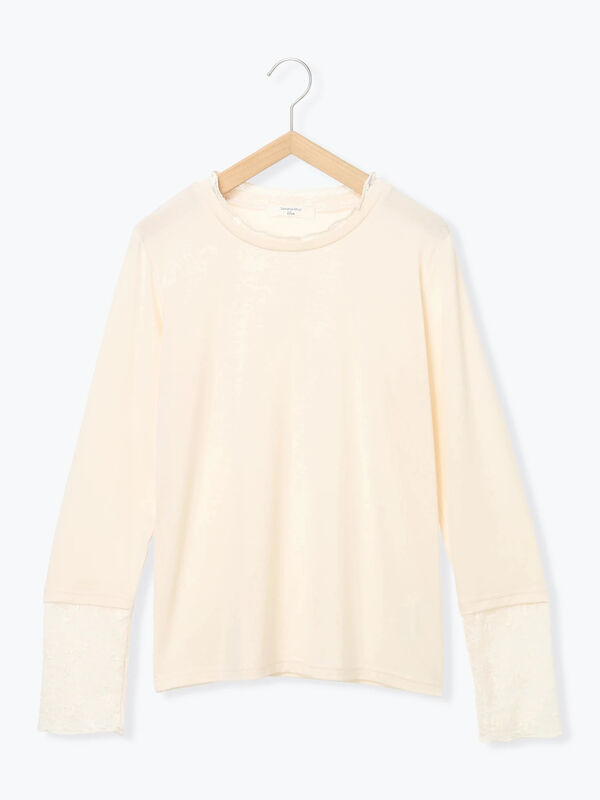 セール】 【帯電防止】袖口レースプルオーバー（オフホワイト