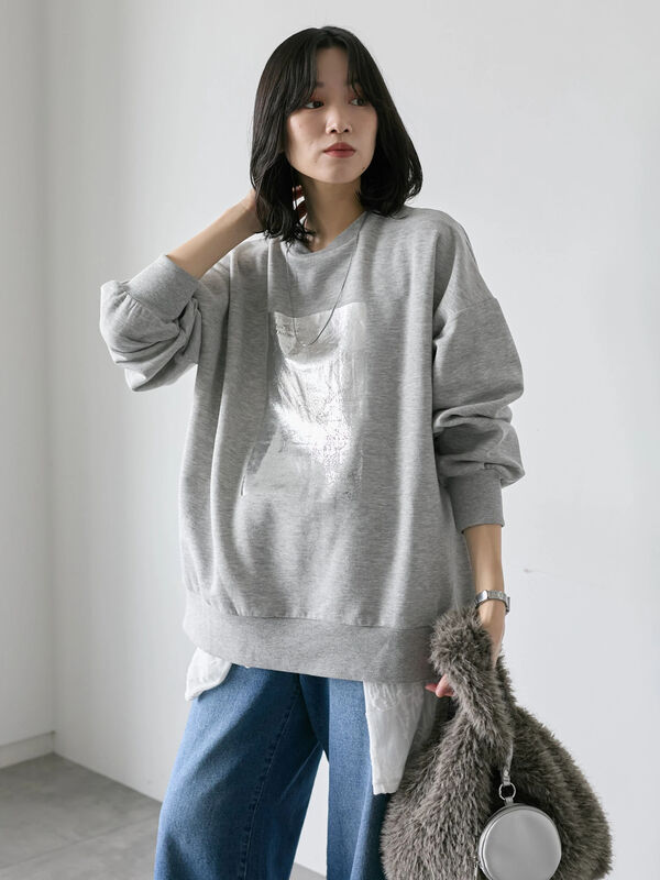 セール】 ◎箔プリントスウェット（オフホワイト/チャコールグレー