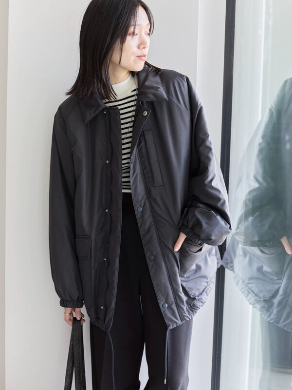 襟付中綿ブルゾン（ブラック/ライトベージュ/カーキ/アウター/ブルゾン