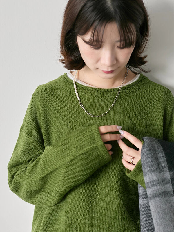 セール】 ◎スクエア編みニット（ブラック/グリーン/キナリ/トップス