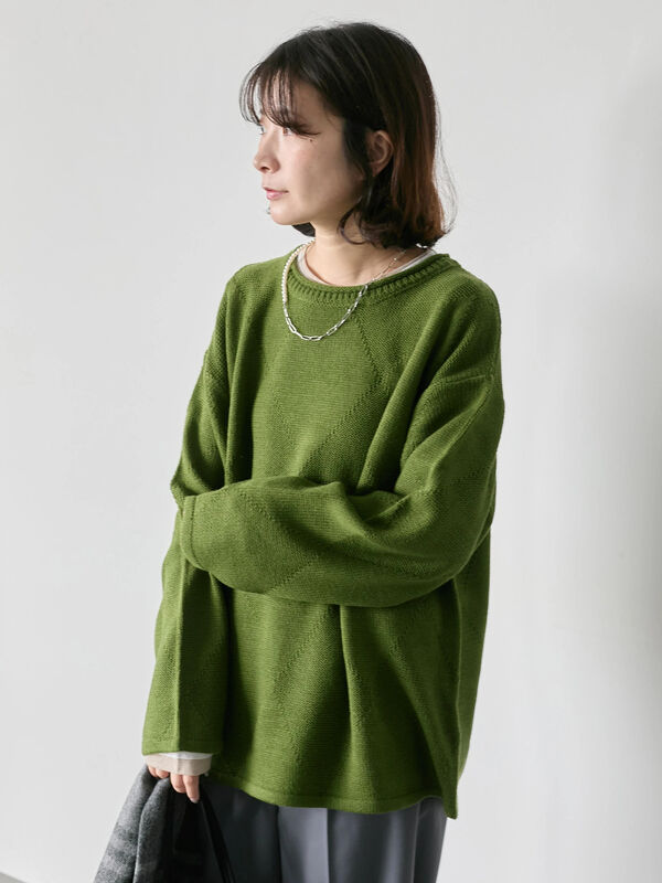 セール】 ◎スクエア編みニット（ブラック/グリーン/キナリ/トップス