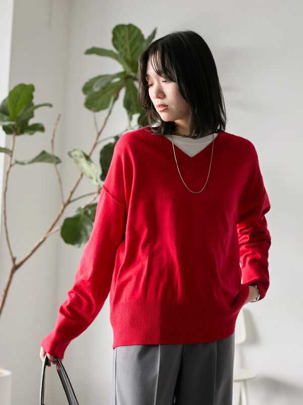 ◎Vネックニットプルオーバー（レッド）｜Samansa Mos2 blue（サマンサモスモス ブルー）通販