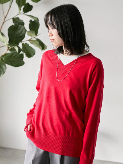 ◎Vネックニットプルオーバー（ブラック/レッド/ブルー/キナリ）｜Samansa Mos2 blue（サマンサモスモス ブルー）通販