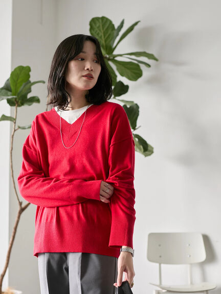 ◎Vネックニットプルオーバー（ブラック/レッド/ブルー/キナリ）｜Samansa Mos2 blue（サマンサモスモス ブルー）通販