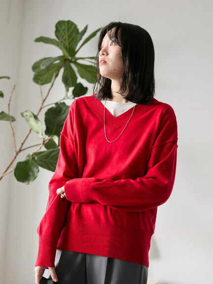 ◎Vネックニットプルオーバー（ブラック/レッド/ブルー/キナリ）｜Samansa Mos2 blue（サマンサモスモス ブルー）通販