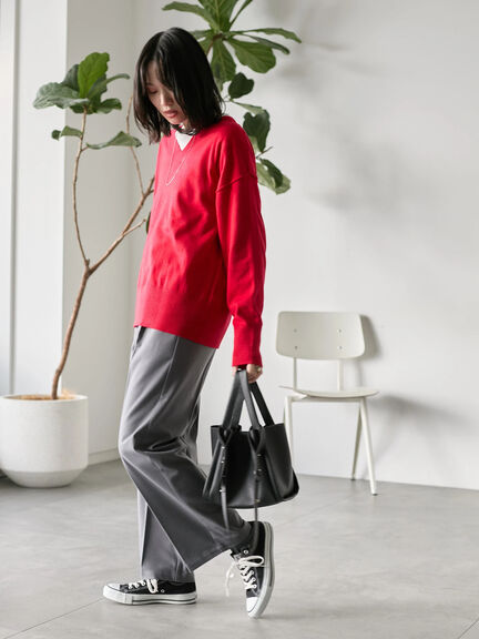 ◎Vネックニットプルオーバー（ブラック/レッド/ブルー/キナリ）｜Samansa Mos2 blue（サマンサモスモス ブルー）通販