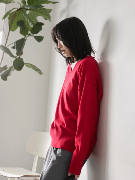 ◎Vネックニットプルオーバー（ブラック/レッド/ブルー/キナリ）｜Samansa Mos2 blue（サマンサモスモス ブルー）通販