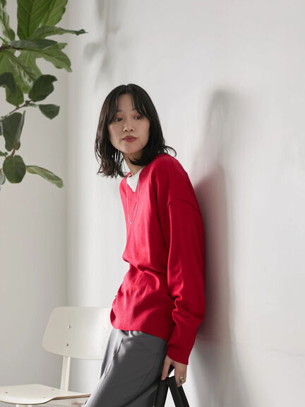 ◎Vネックニットプルオーバー（ブラック/レッド/ブルー/キナリ）｜Samansa Mos2 blue（サマンサモスモス ブルー）通販