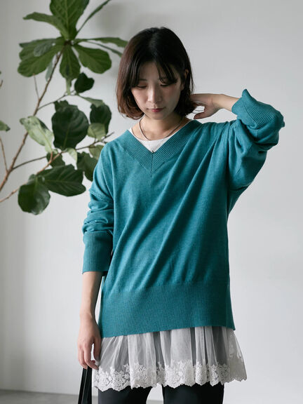 ◎Vネックニットプルオーバー（ブラック/レッド/ブルー/キナリ）｜Samansa Mos2 blue（サマンサモスモス ブルー）通販