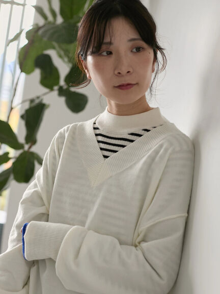 ◎Vネックニットプルオーバー（ブラック/レッド/ブルー/キナリ）｜Samansa Mos2 blue（サマンサモスモス ブルー）通販