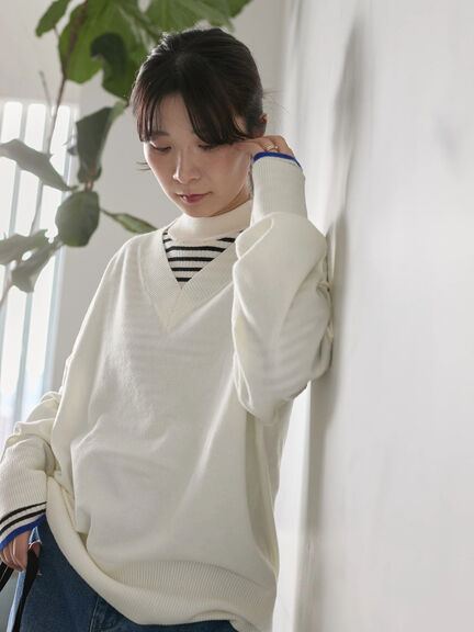 ◎Vネックニットプルオーバー（ブラック/レッド/ブルー/キナリ）｜Samansa Mos2 blue（サマンサモスモス ブルー）通販