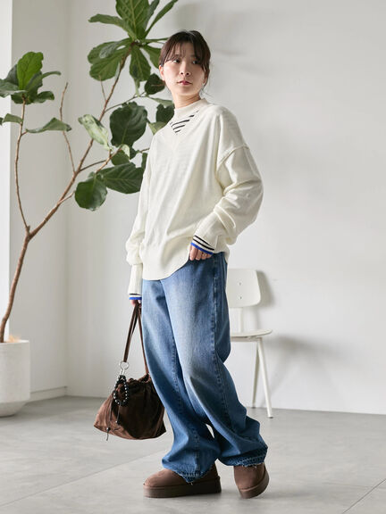 ◎Vネックニットプルオーバー（ブラック/レッド/ブルー/キナリ）｜Samansa Mos2 blue（サマンサモスモス ブルー）通販