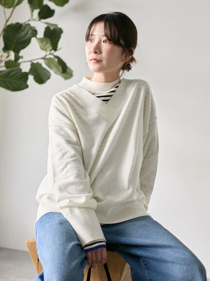 ◎Vネックニットプルオーバー（ブラック/レッド/ブルー/キナリ）｜Samansa Mos2 blue（サマンサモスモス ブルー）通販