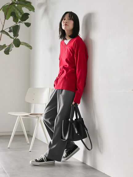 ◎Vネックニットプルオーバー（ブラック/レッド/ブルー/キナリ）｜Samansa Mos2 blue（サマンサモスモス ブルー）通販