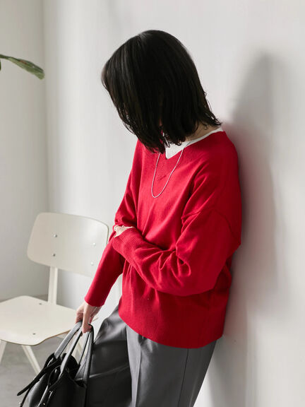 ◎Vネックニットプルオーバー（ブラック/レッド/ブルー/キナリ）｜Samansa Mos2 blue（サマンサモスモス ブルー）通販