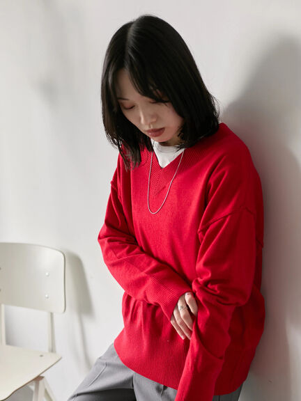 ◎Vネックニットプルオーバー（ブラック/レッド/ブルー/キナリ）｜Samansa Mos2 blue（サマンサモスモス ブルー）通販