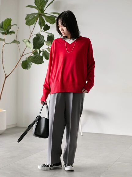 ◎Vネックニットプルオーバー（ブラック/レッド/ブルー/キナリ）｜Samansa Mos2 blue（サマンサモスモス ブルー）通販