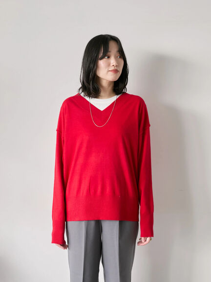 ◎Vネックニットプルオーバー（ブラック/レッド/ブルー/キナリ）｜Samansa Mos2 blue（サマンサモスモス ブルー）通販